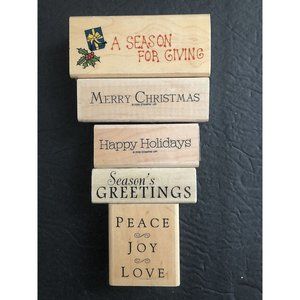 Rubber Stamps Lot 5 Christmas Holiday Wishes Sentiments Xmas Seasons Greetings